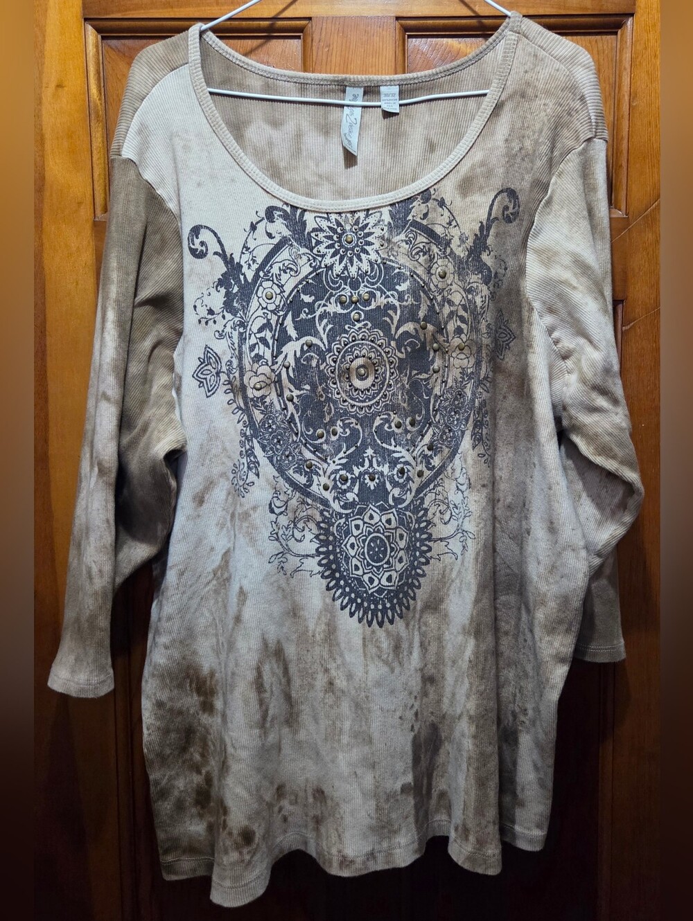​Y2K Avenue "Tees 2 Please" Plus Size Tie Dye Embellished Ribbed Knit Top 30/32